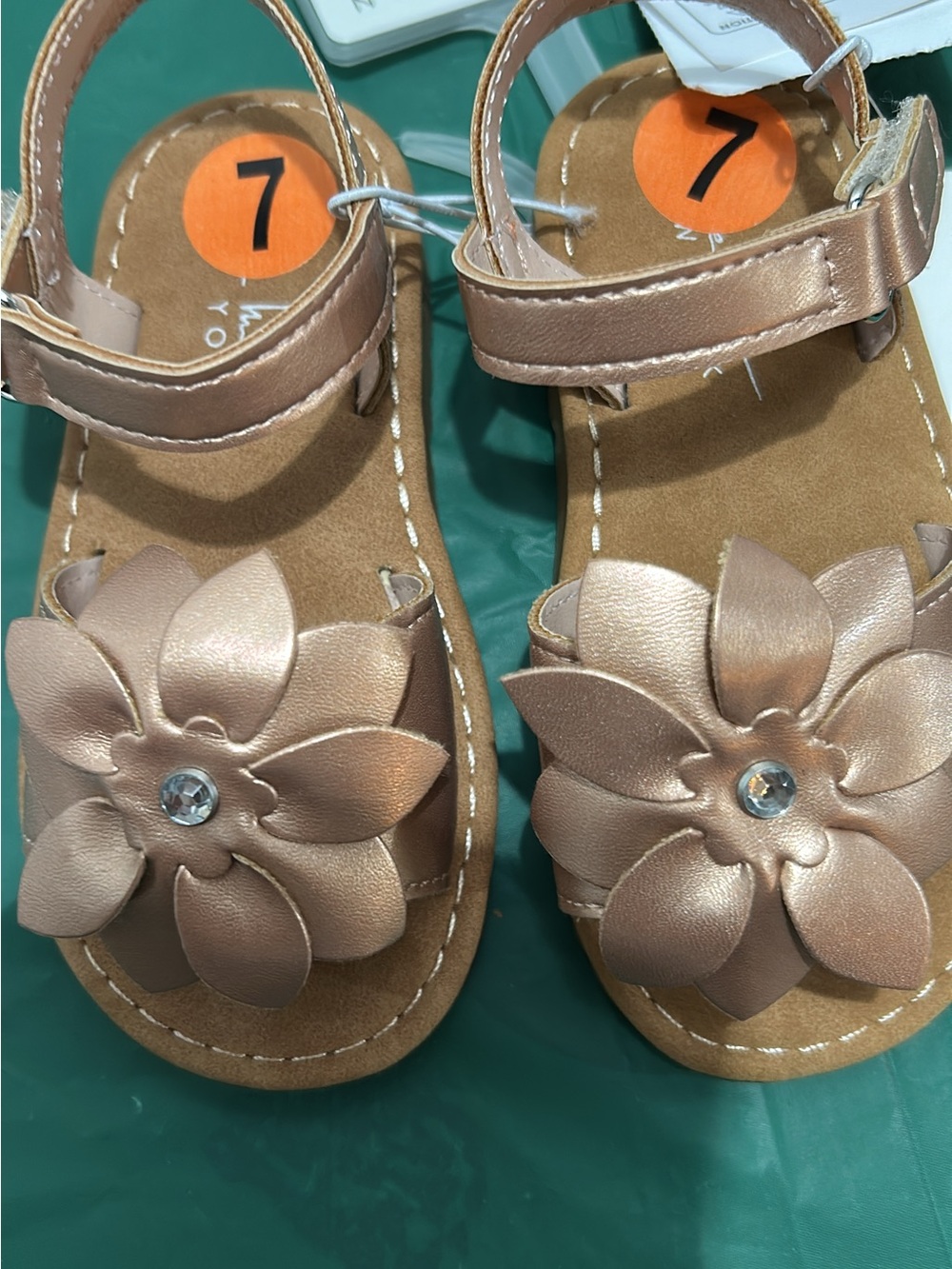 Nicole Miller Rose-Gold Flower Strap Sandals - Girls